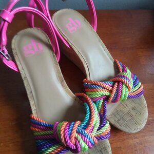 GB Girls Rainbow Cord Knot Ankle Cork Wedge Sandals Shoes Girl's Size 4